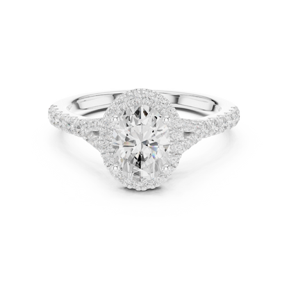 1.39ctw Oval-Cut Diamond Halo Split Shank Pavé Bridal Ring | Yellow Gold