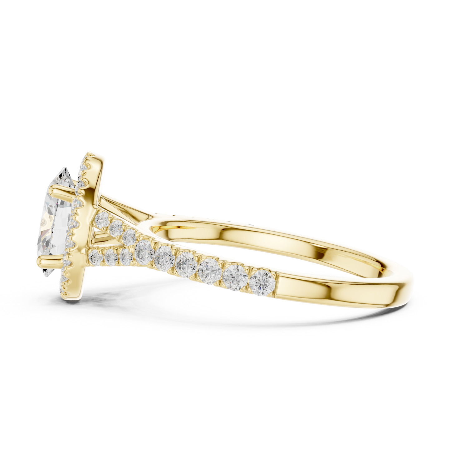 1.39ctw Oval-Cut Diamond Halo Split Shank Pavé Bridal Ring | Yellow Gold