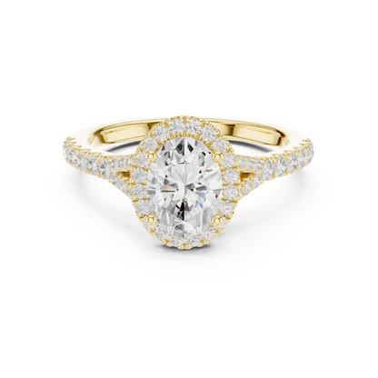 1.39ctw Oval-Cut Diamond Halo Split Shank Pavé Bridal Ring | Yellow Gold