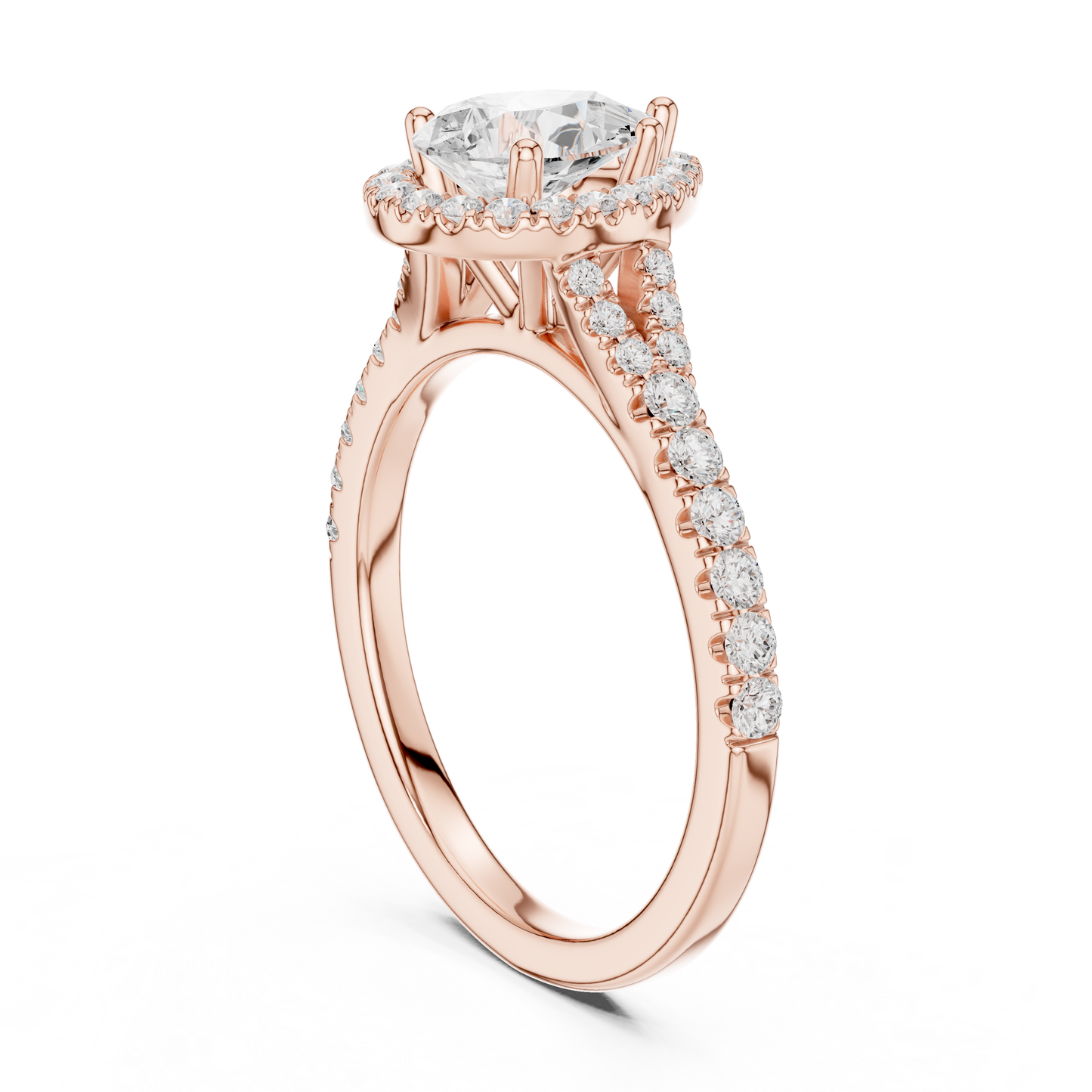 1.38ctw Pear-Cut Diamond Halo Split Shank Pavé Bridal Ring | Yellow Gold
