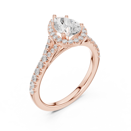 1.38ctw Pear-Cut Diamond Halo Split Shank Pavé Bridal Ring | Yellow Gold