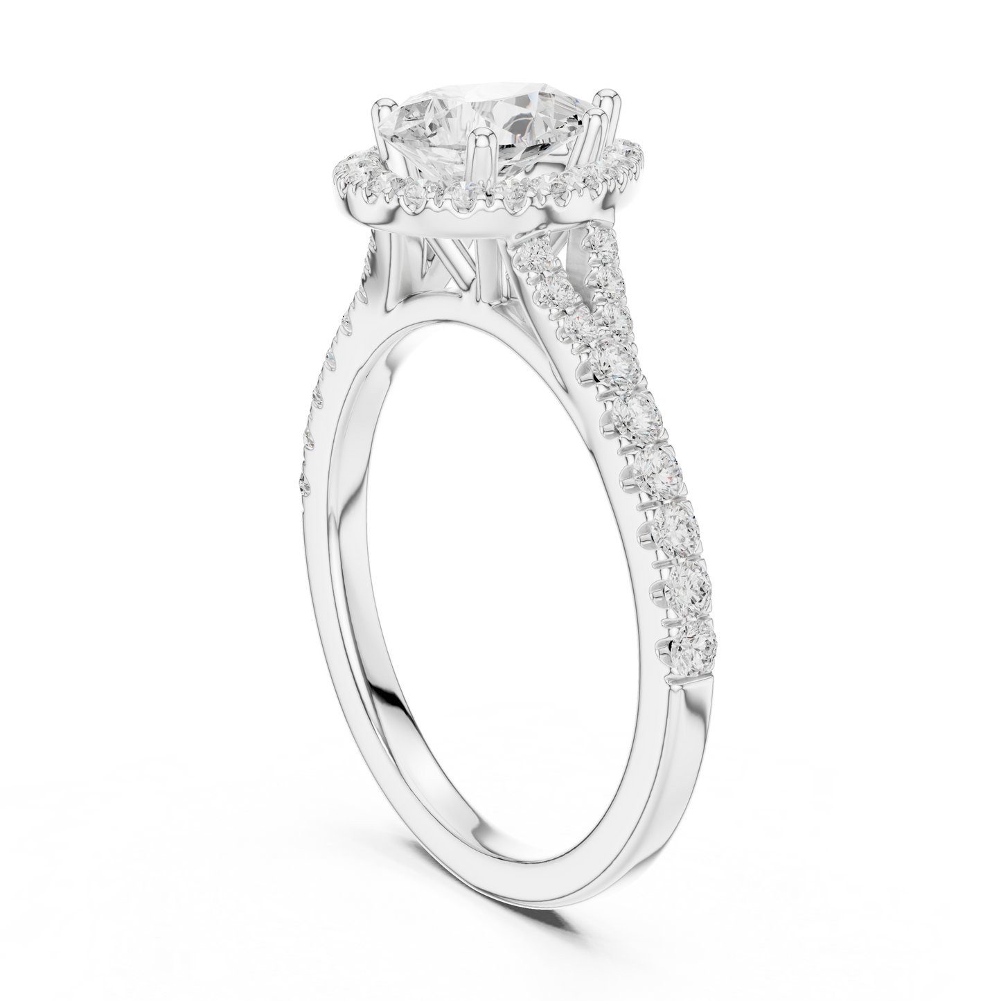 1.38ctw Pear-Cut Diamond Halo Split Shank Pavé Bridal Ring | Yellow Gold