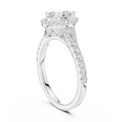 1.38ctw Pear-Cut Diamond Halo Split Shank Pavé Bridal Ring | Yellow Gold