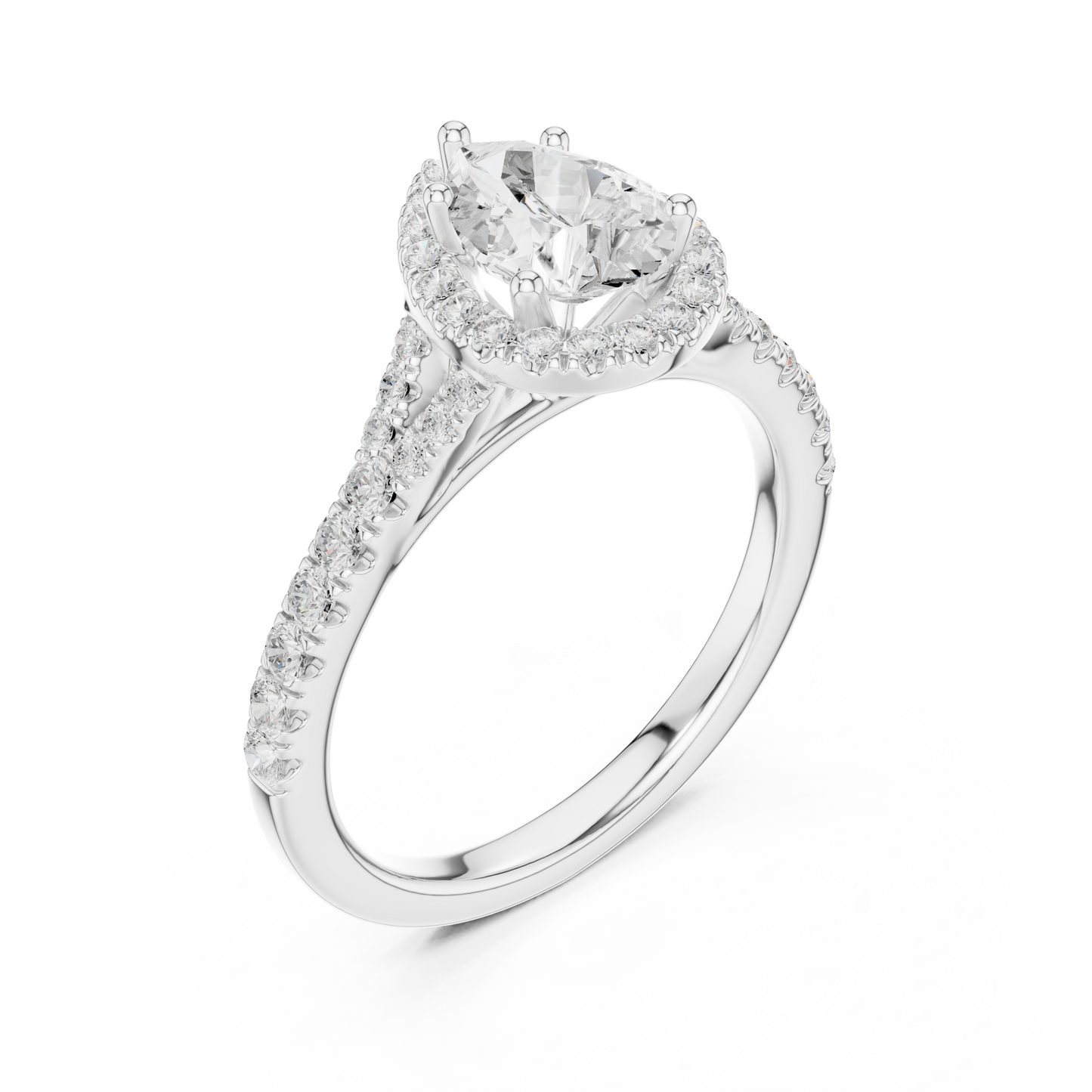 1.38ctw Pear-Cut Diamond Halo Split Shank Pavé Bridal Ring | Yellow Gold