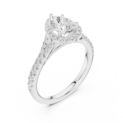 1.38ctw Pear-Cut Diamond Halo Split Shank Pavé Bridal Ring | Yellow Gold