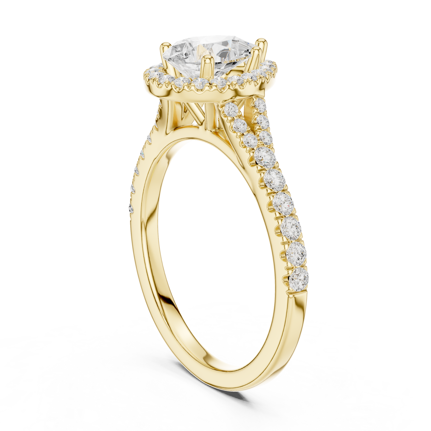 1.38ctw Pear-Cut Diamond Halo Split Shank Pavé Bridal Ring | Yellow Gold