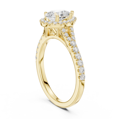 1.38ctw Pear-Cut Diamond Halo Split Shank Pavé Bridal Ring | Yellow Gold