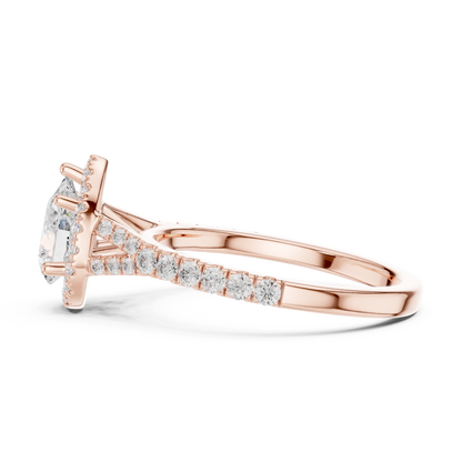 1.38ctw Pear-Cut Diamond Halo Split Shank Pavé Bridal Ring | Yellow Gold