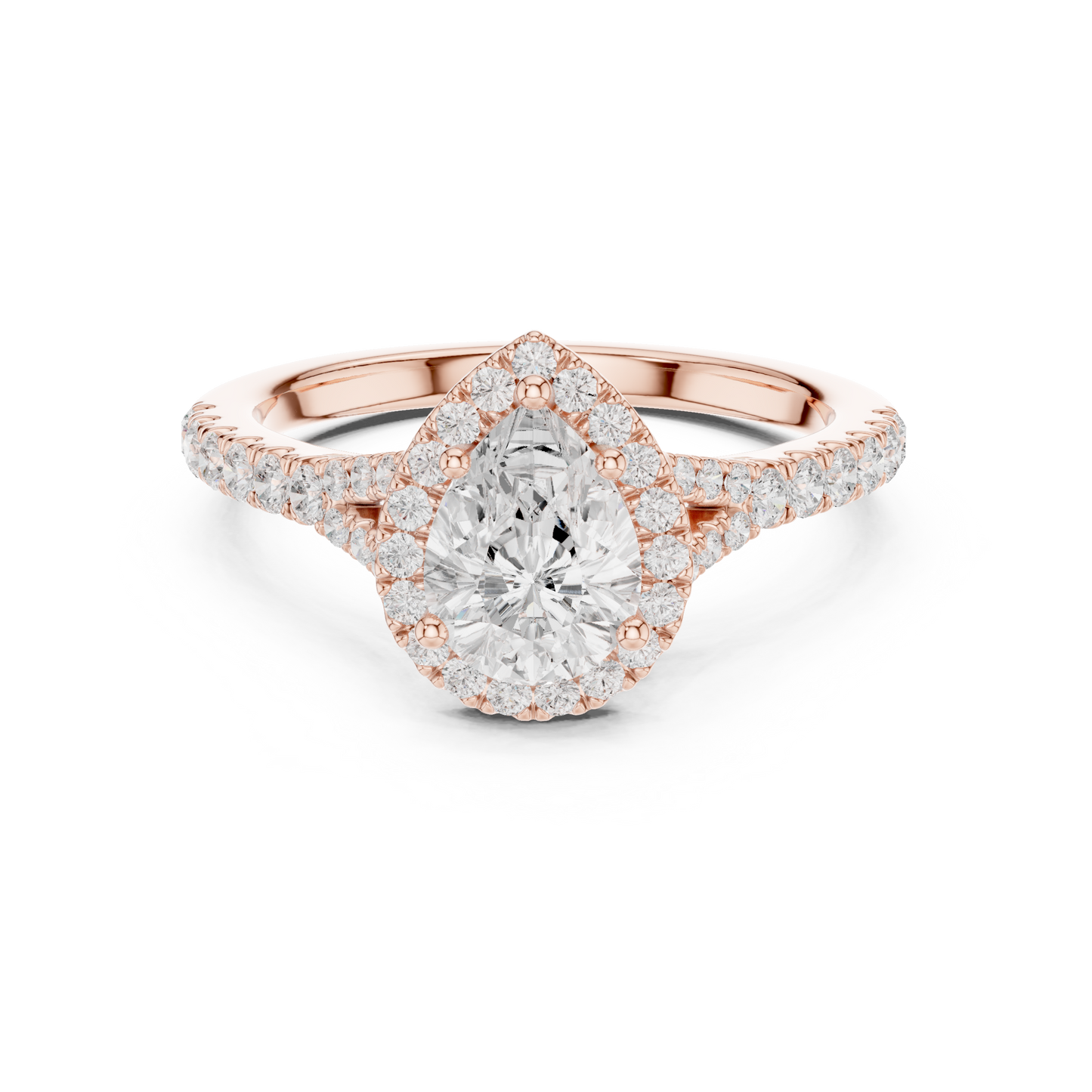 1.38ctw Pear-Cut Diamond Halo Split Shank Pavé Bridal Ring | Yellow Gold
