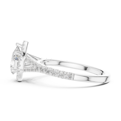 1.38ctw Pear-Cut Diamond Halo Split Shank Pavé Bridal Ring | Yellow Gold