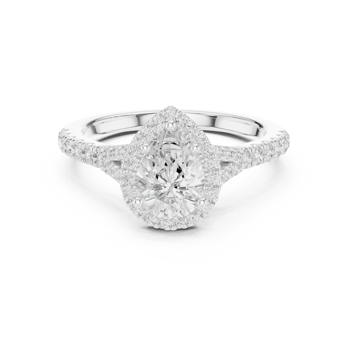 1.38ctw Pear-Cut Diamond Halo Split Shank Pavé Bridal Ring | Yellow Gold