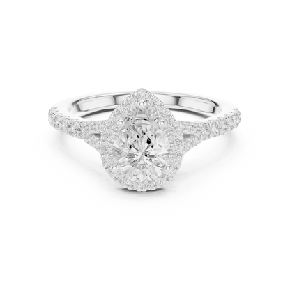 1.38ctw Pear-Cut Diamond Halo Split Shank Pavé Bridal Ring | Yellow Gold