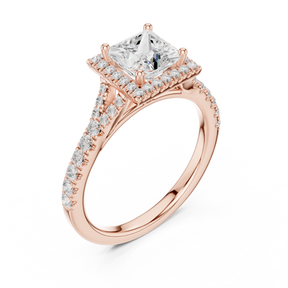 1.41ctw Princess-Cut Diamond Halo Split Shank Pavé Bridal Ring | Yellow Gold