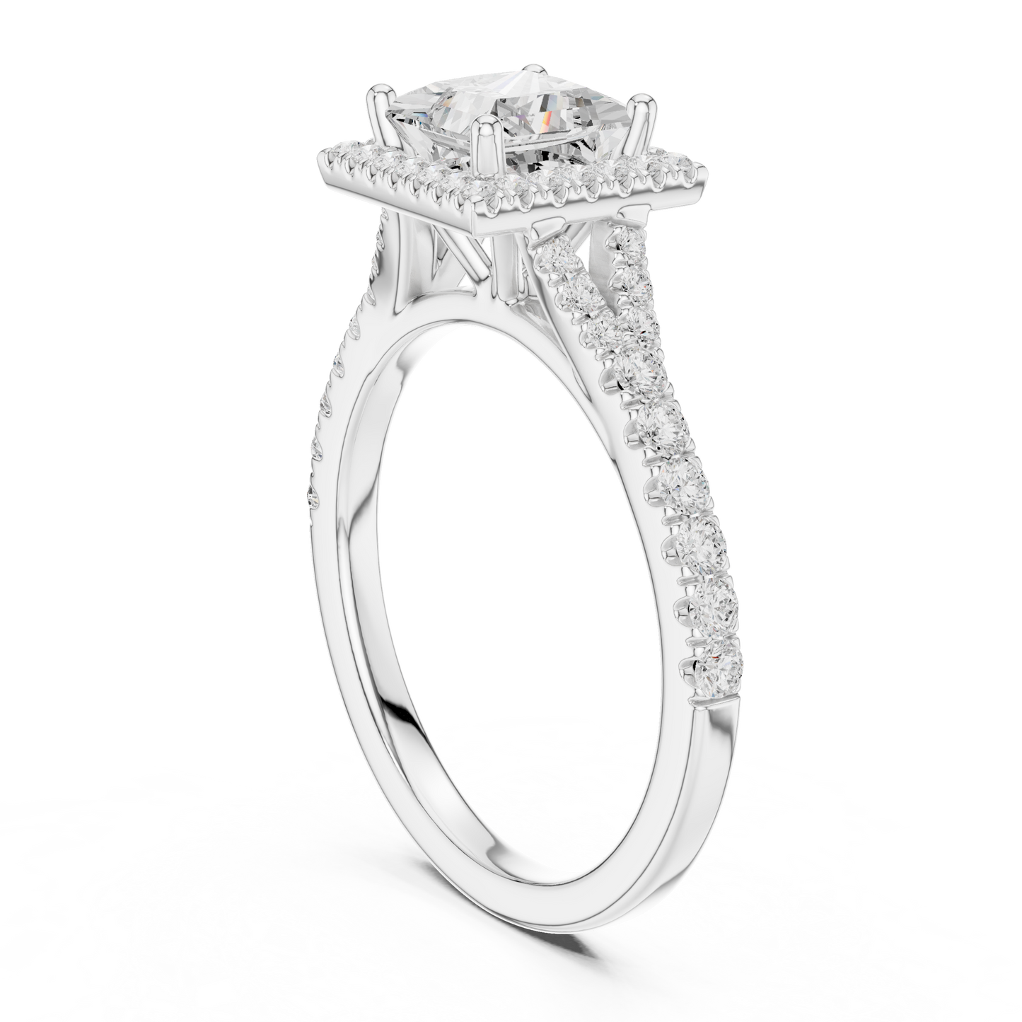 1.41ctw Princess-Cut Diamond Halo Split Shank Pavé Bridal Ring | Yellow Gold