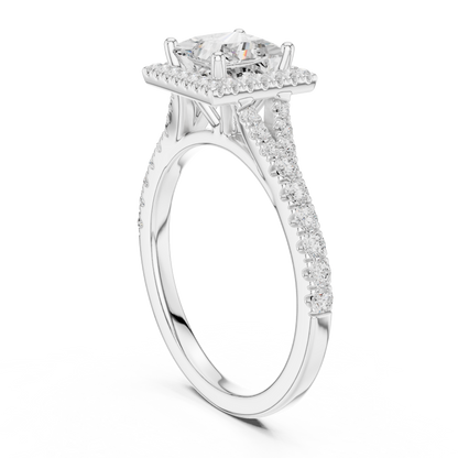 1.41ctw Princess-Cut Diamond Halo Split Shank Pavé Bridal Ring | Yellow Gold
