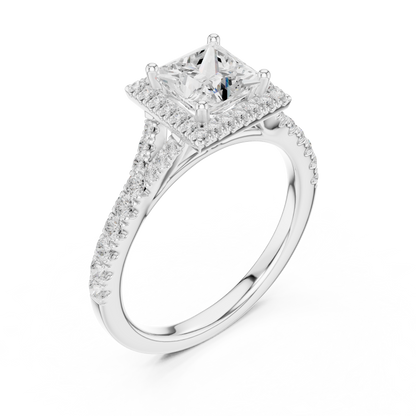 1.41ctw Princess-Cut Diamond Halo Split Shank Pavé Bridal Ring | Yellow Gold