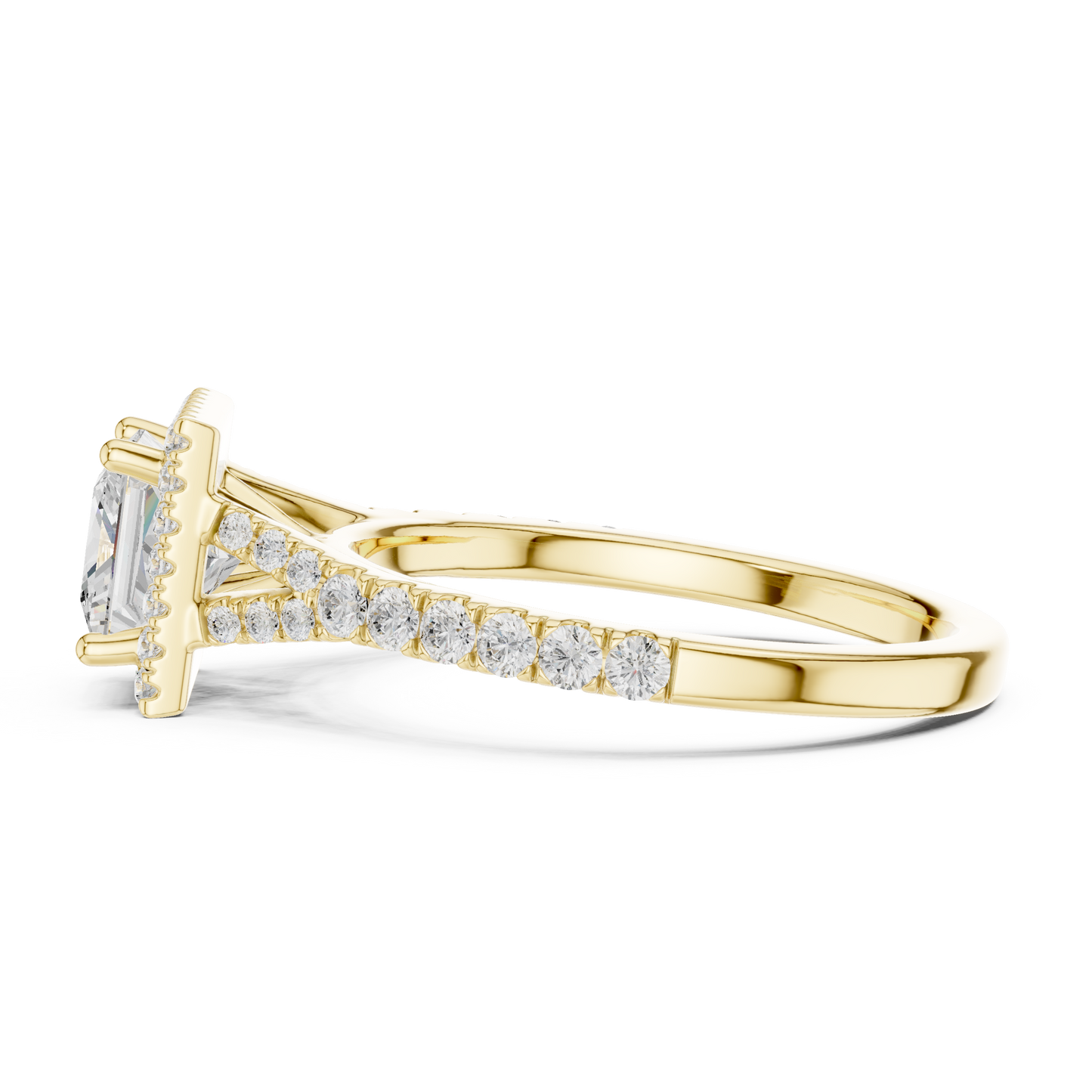 1.41ctw Princess-Cut Diamond Halo Split Shank Pavé Bridal Ring | Yellow Gold