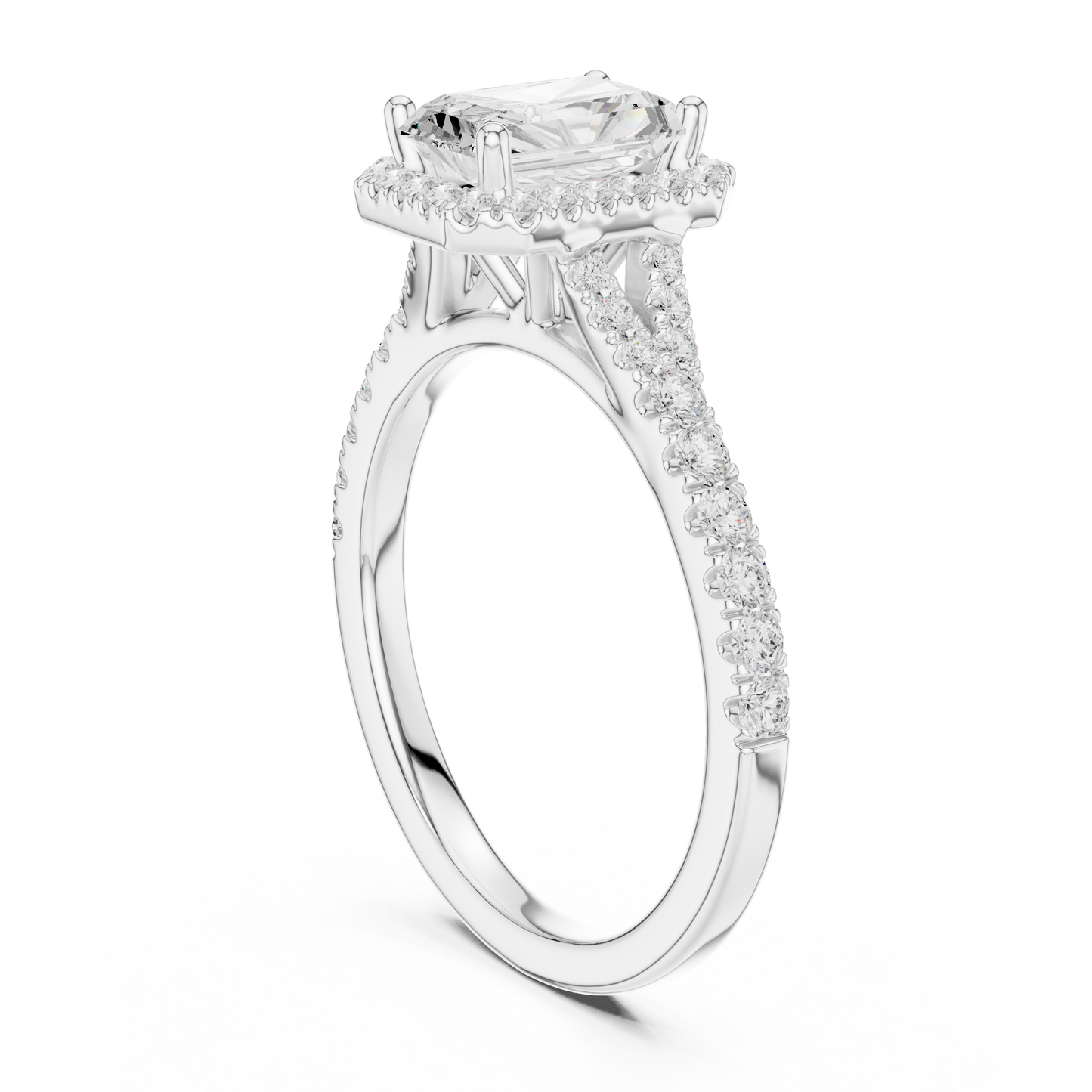 1.40ctw Radiant-Cut Diamond Halo Split Shank Pavé Bridal Ring | Yellow Gold