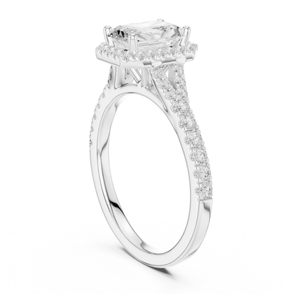 1.40ctw Radiant-Cut Diamond Halo Split Shank Pavé Bridal Ring | Yellow Gold