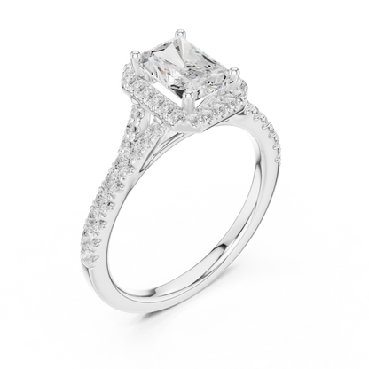 1.40ctw Radiant-Cut Diamond Halo Split Shank Pavé Bridal Ring | Yellow Gold