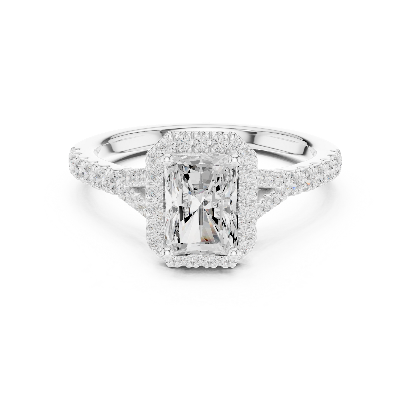 1.40ctw Radiant-Cut Diamond Halo Split Shank Pavé Bridal Ring | Yellow Gold