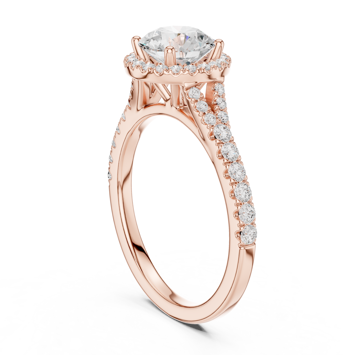 1.39ctw Round-Cut Diamond Halo Split Shank Pavé Bridal Ring | Yellow Gold