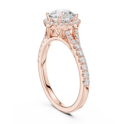 1.39ctw Round-Cut Diamond Halo Split Shank Pavé Bridal Ring | Yellow Gold