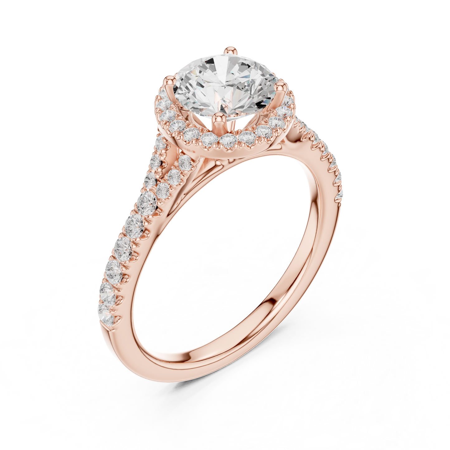 1.39ctw Round-Cut Diamond Halo Split Shank Pavé Bridal Ring | Yellow Gold