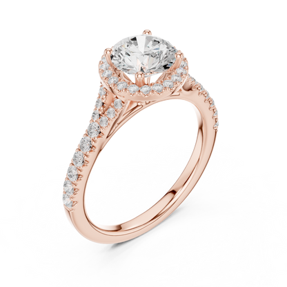 1.39ctw Round-Cut Diamond Halo Split Shank Pavé Bridal Ring | Yellow Gold