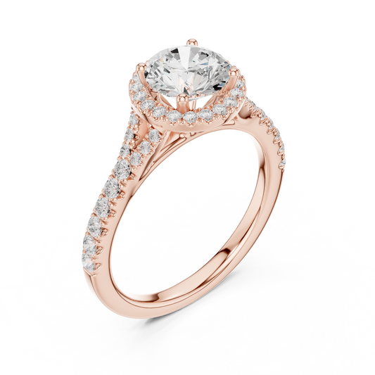1.39ctw Round-Cut Diamond Halo Split Shank Pavé Bridal Ring | Yellow Gold
