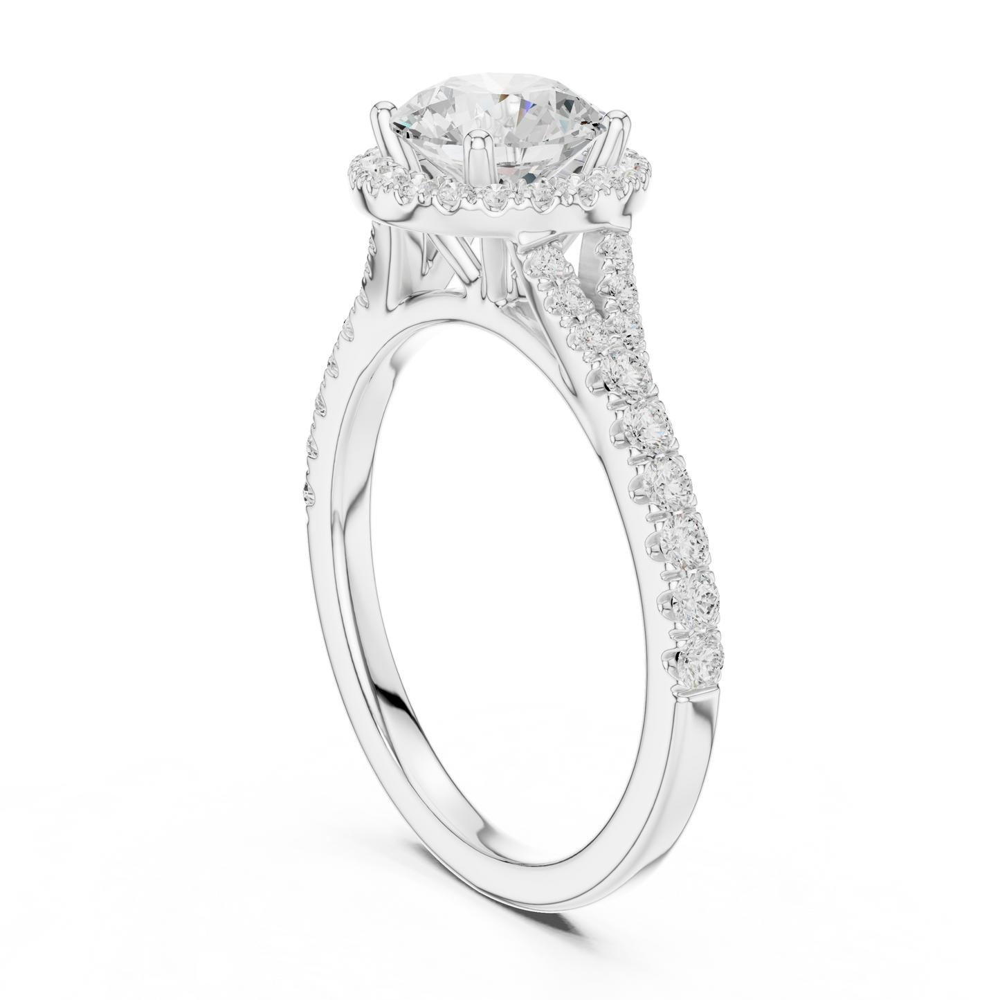1.39ctw Round-Cut Diamond Halo Split Shank Pavé Bridal Ring | Yellow Gold