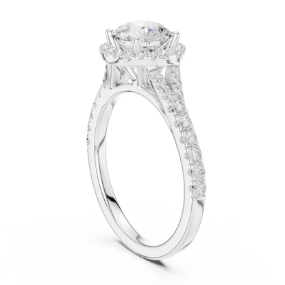 1.39ctw Round-Cut Diamond Halo Split Shank Pavé Bridal Ring | Yellow Gold