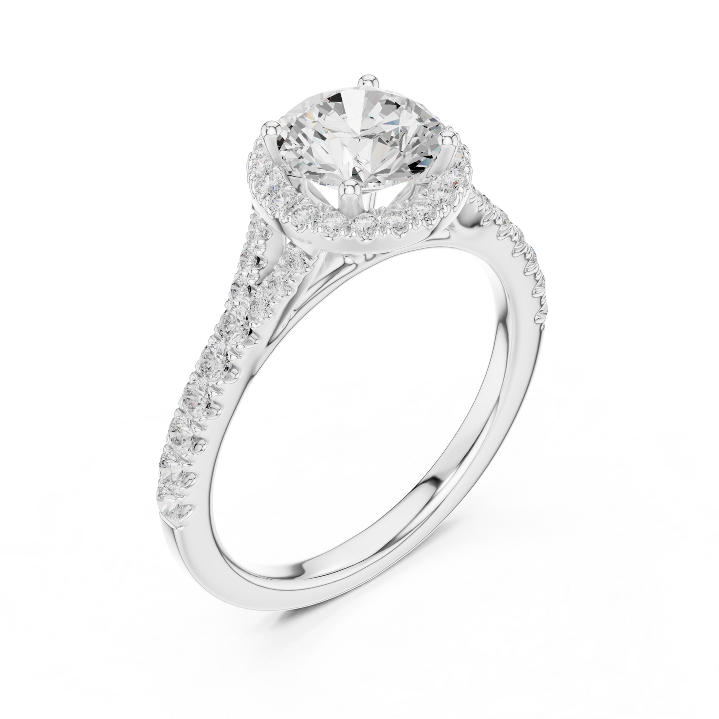 1.39ctw Round-Cut Diamond Halo Split Shank Pavé Bridal Ring | Yellow Gold