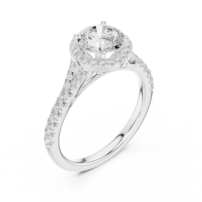 1.39ctw Round-Cut Diamond Halo Split Shank Pavé Bridal Ring | Yellow Gold