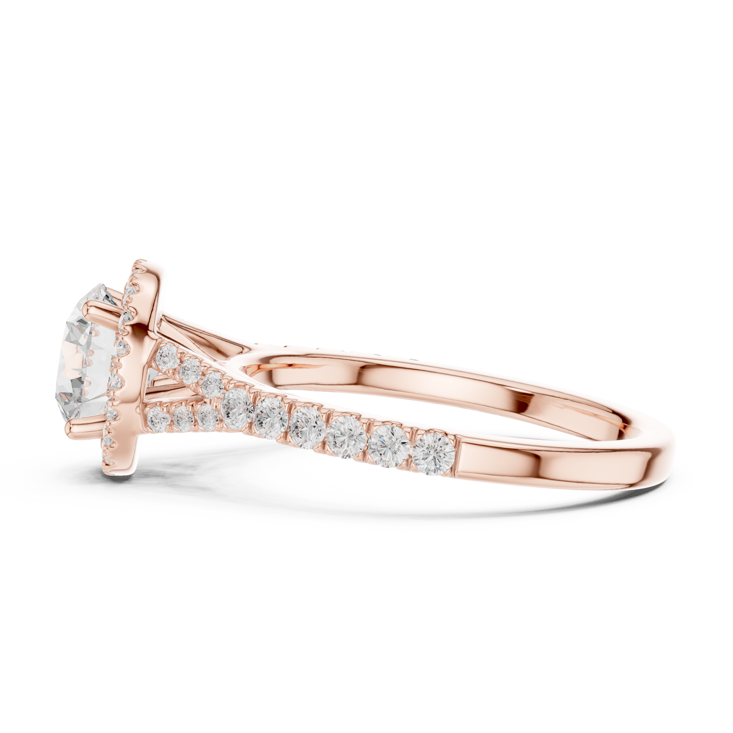 1.39ctw Round-Cut Diamond Halo Split Shank Pavé Bridal Ring | Yellow Gold