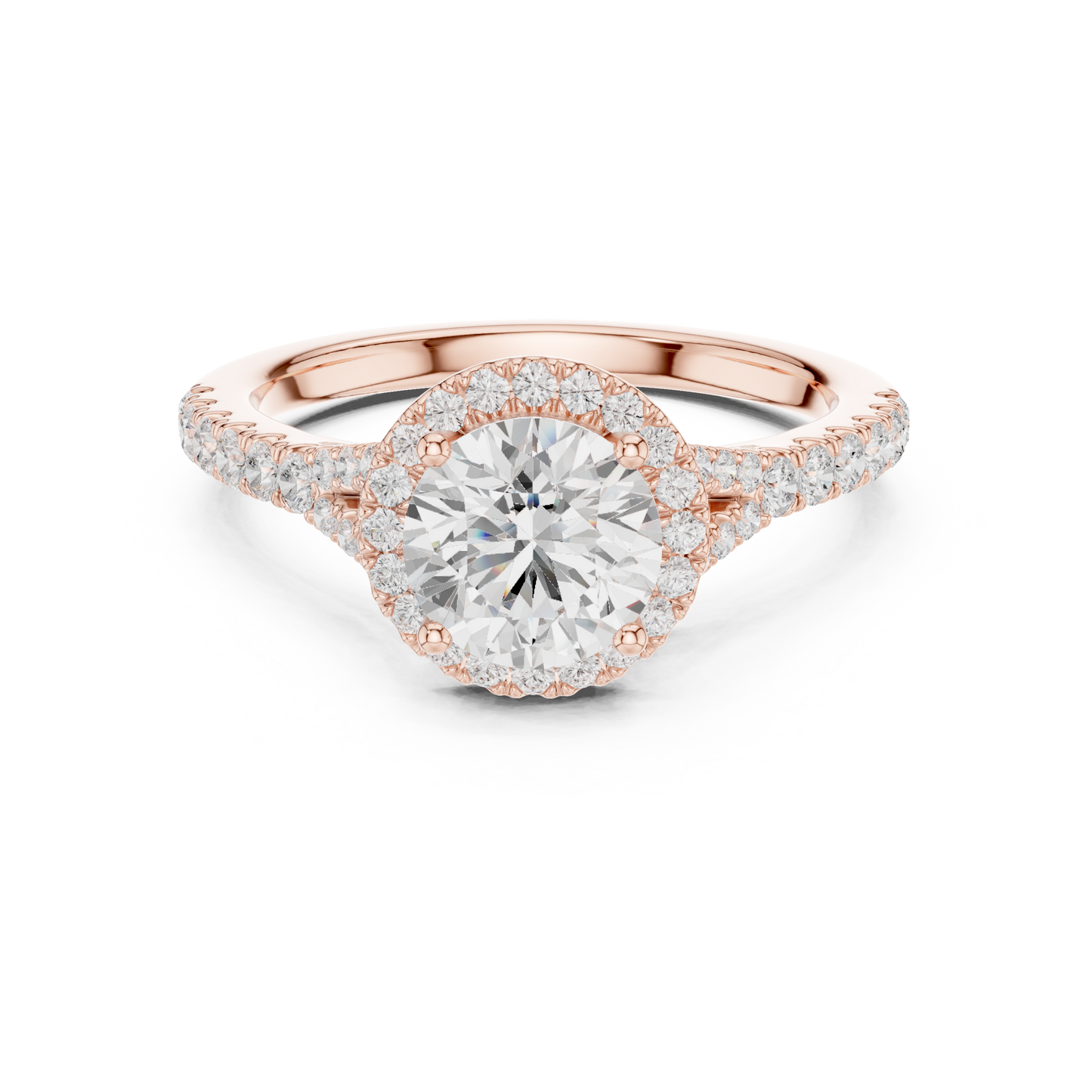 1.39ctw Round-Cut Diamond Halo Split Shank Pavé Bridal Ring | Yellow Gold