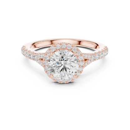 1.39ctw Round-Cut Diamond Halo Split Shank Pavé Bridal Ring | Yellow Gold