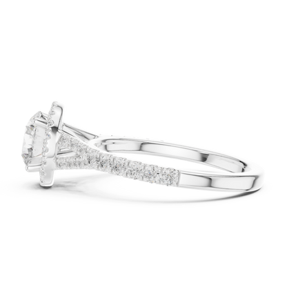 1.39ctw Round-Cut Diamond Halo Split Shank Pavé Bridal Ring | Yellow Gold
