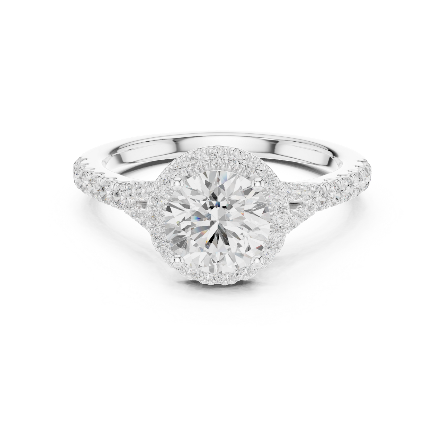 1.39ctw Round-Cut Diamond Halo Split Shank Pavé Bridal Ring | Yellow Gold