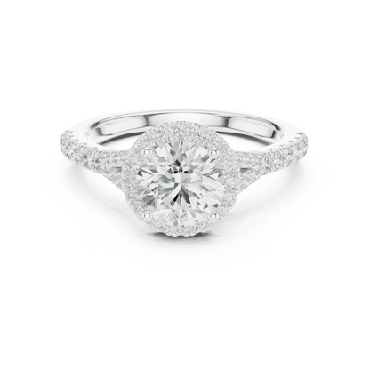1.39ctw Round-Cut Diamond Halo Split Shank Pavé Bridal Ring | Yellow Gold