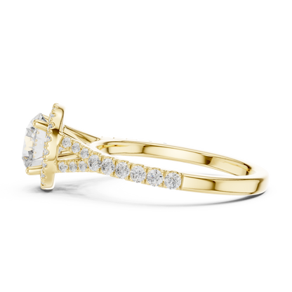 1.39ctw Round-Cut Diamond Halo Split Shank Pavé Bridal Ring | Yellow Gold