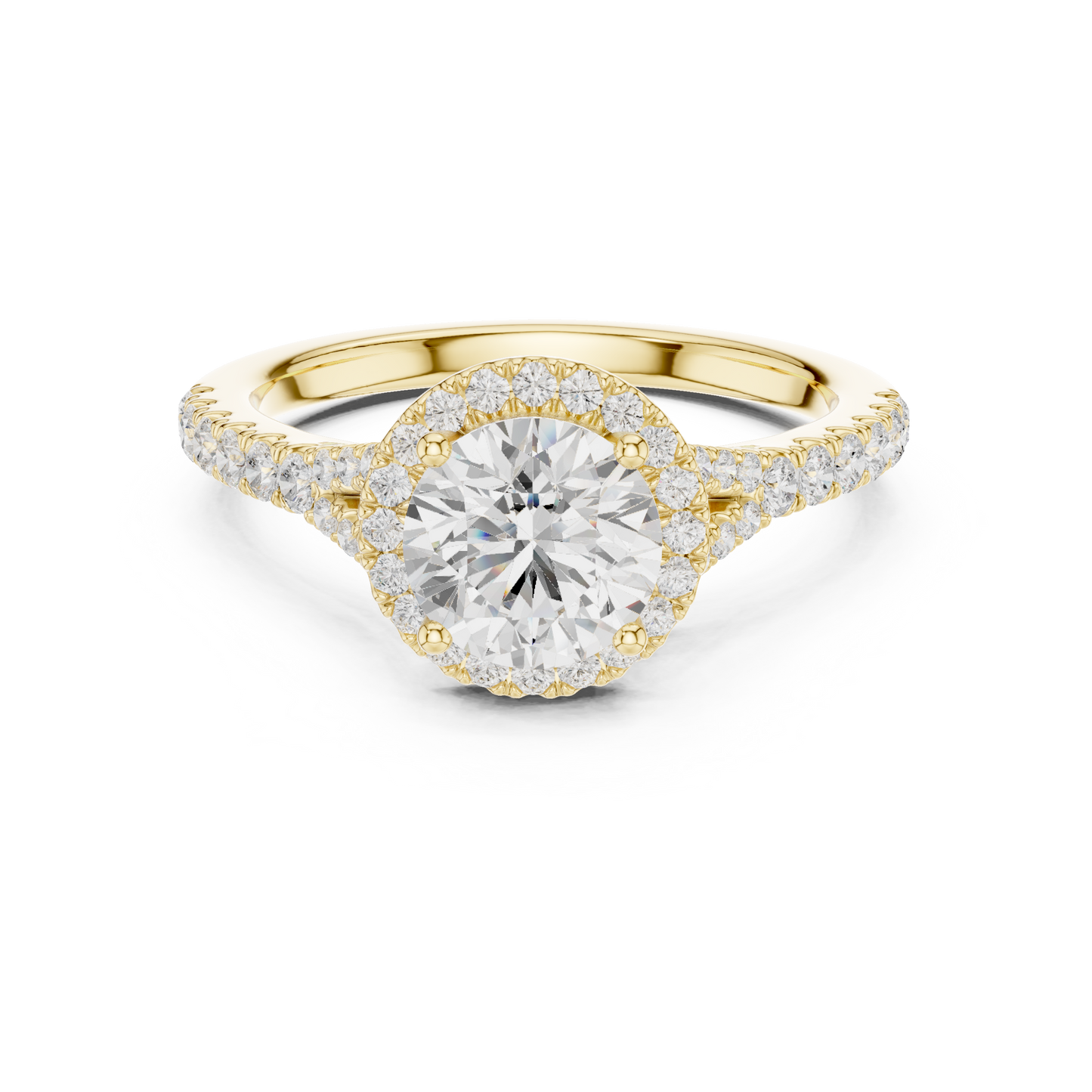 1.39ctw Round-Cut Diamond Halo Split Shank Pavé Bridal Ring | Yellow Gold