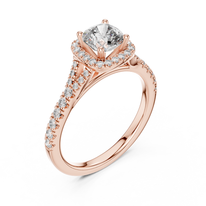 White Gold Cushion Cut Diamond Halo Engagement Ring : 1.38CTW
