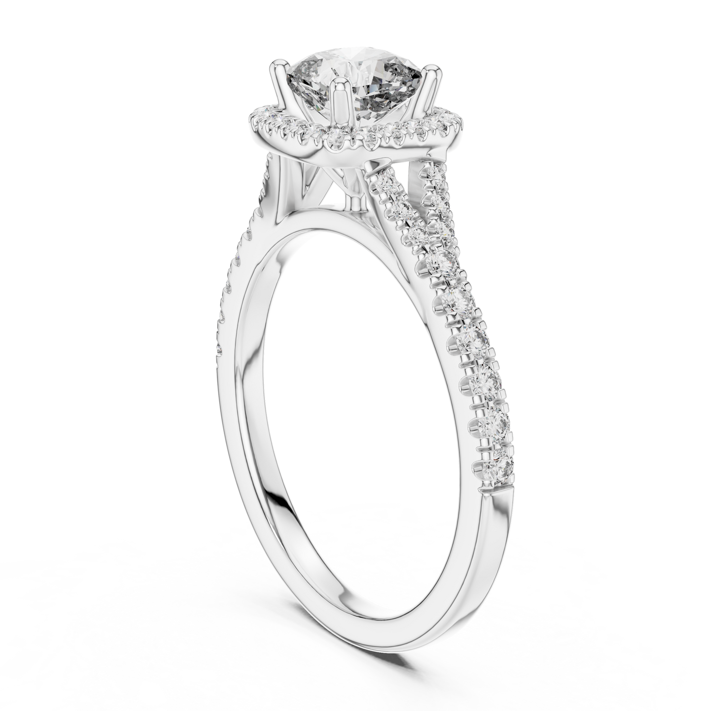 White Gold Cushion Cut Diamond Halo Engagement Ring : 1.38CTW