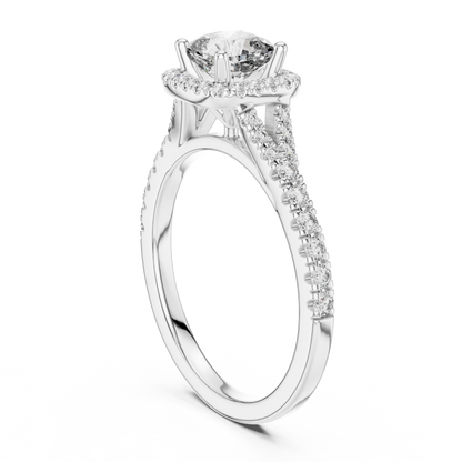 White Gold Cushion Cut Diamond Halo Engagement Ring : 1.38CTW