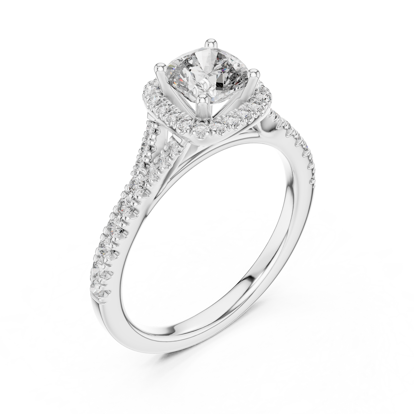 White Gold Cushion Cut Diamond Halo Engagement Ring : 1.38CTW