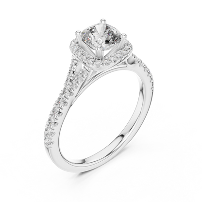 White Gold Cushion Cut Diamond Halo Engagement Ring : 1.38CTW