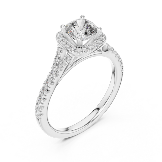 White Gold Cushion Cut Diamond Halo Engagement Ring : 1.38CTW