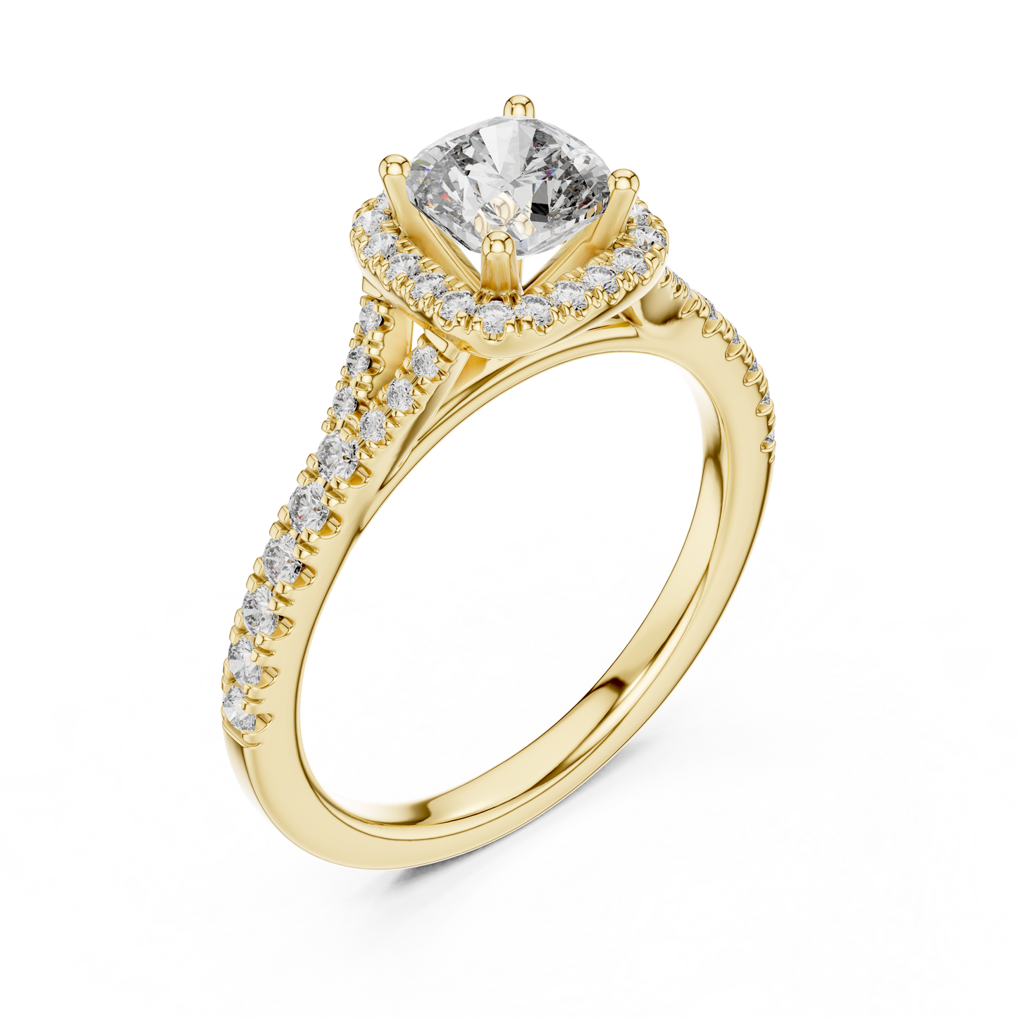 White Gold Cushion Cut Diamond Halo Engagement Ring : 1.38CTW