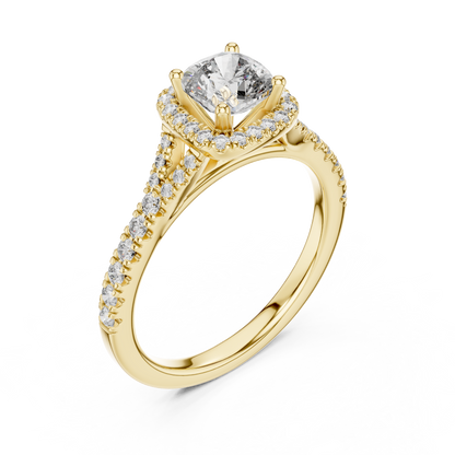 White Gold Cushion Cut Diamond Halo Engagement Ring : 1.38CTW